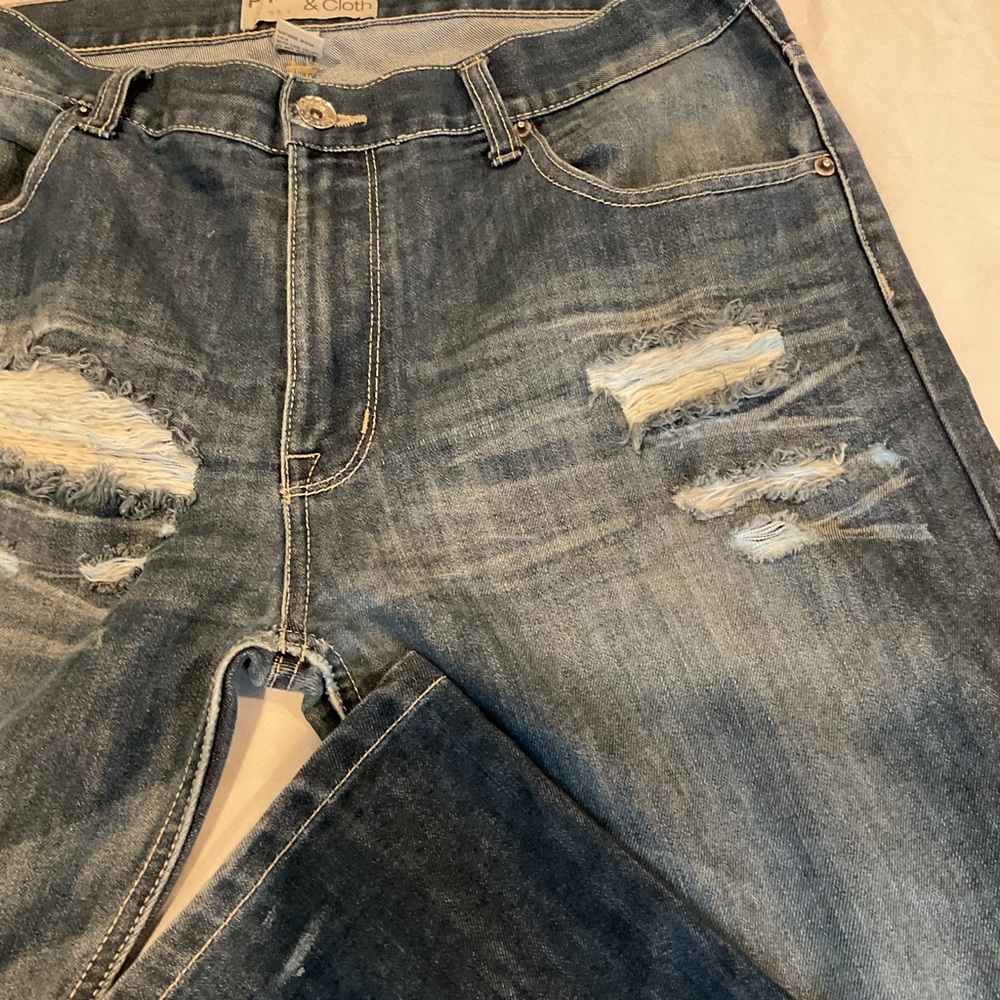 Paper Denim & Cloth Men's Distressed Blue Jeans